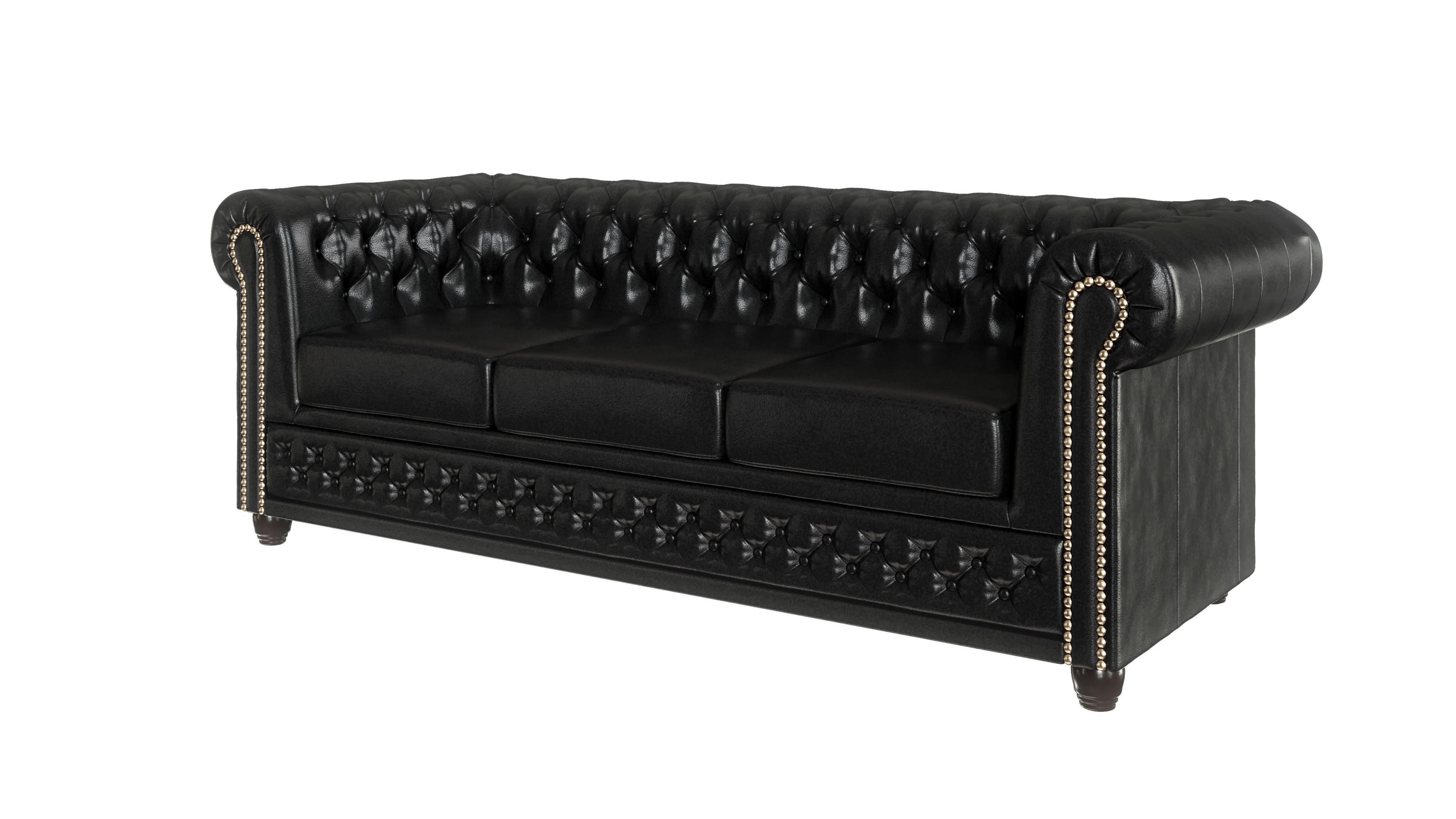 CHESTERFIELD-SOFA 3-sitzer mit Schlaffunktion Morin Schwarz vegan Leder - Schwarz/Braun, Holz/Textil (203/72/86cm) - S-Style Möbel