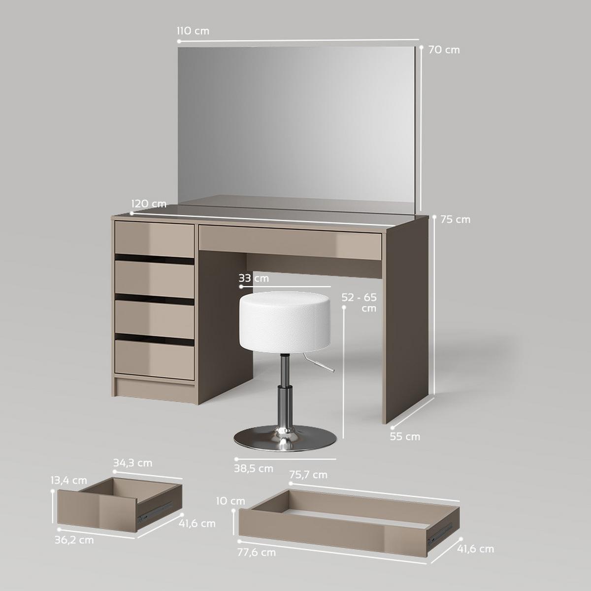 SCHMINKTISCH Imola Greige 120 cm mit Hocker - Greige, Holzwerkstoff (120/75/55cm) - Livinity®