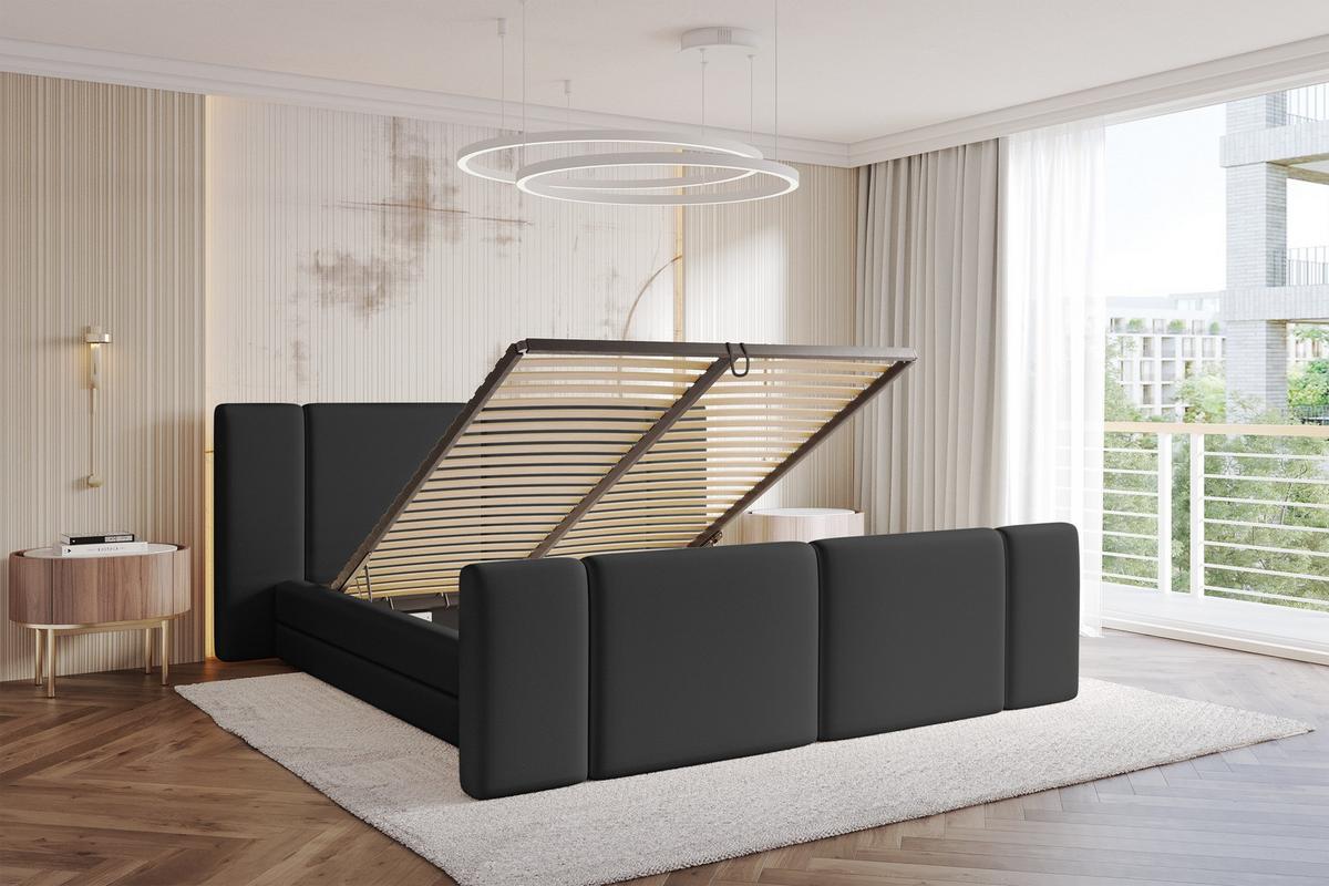 POLSTERBETT mit Bettkasten, Fußteil und Lattenrost, Bett mit Matratze H3/H4 - TEVO-Z 140x200 Schwarz - Schwarz Hochglanz, Holzwerkstoff/Textil (140/200cm) - ALTDECOR