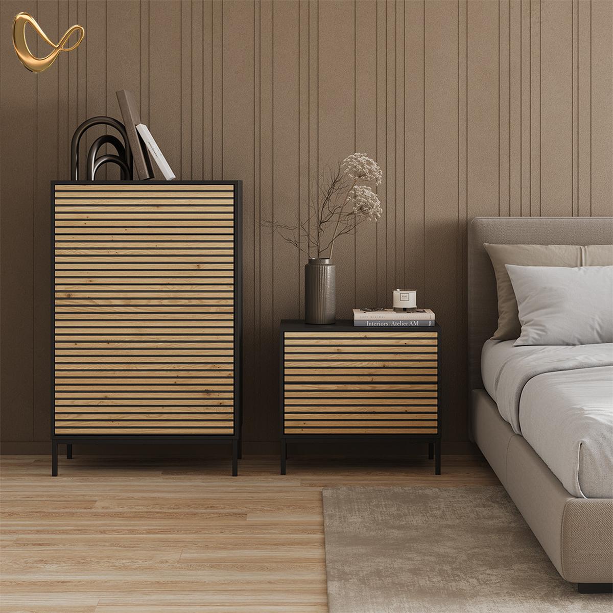 KOMMODE Aterno Goldkraft Eiche/Anthrazit 76 x 120 cm mit 5 Schubladen - Honigeiche/Anthrazit, Holzwerkstoff (76/120/40cm) - Livinity®
