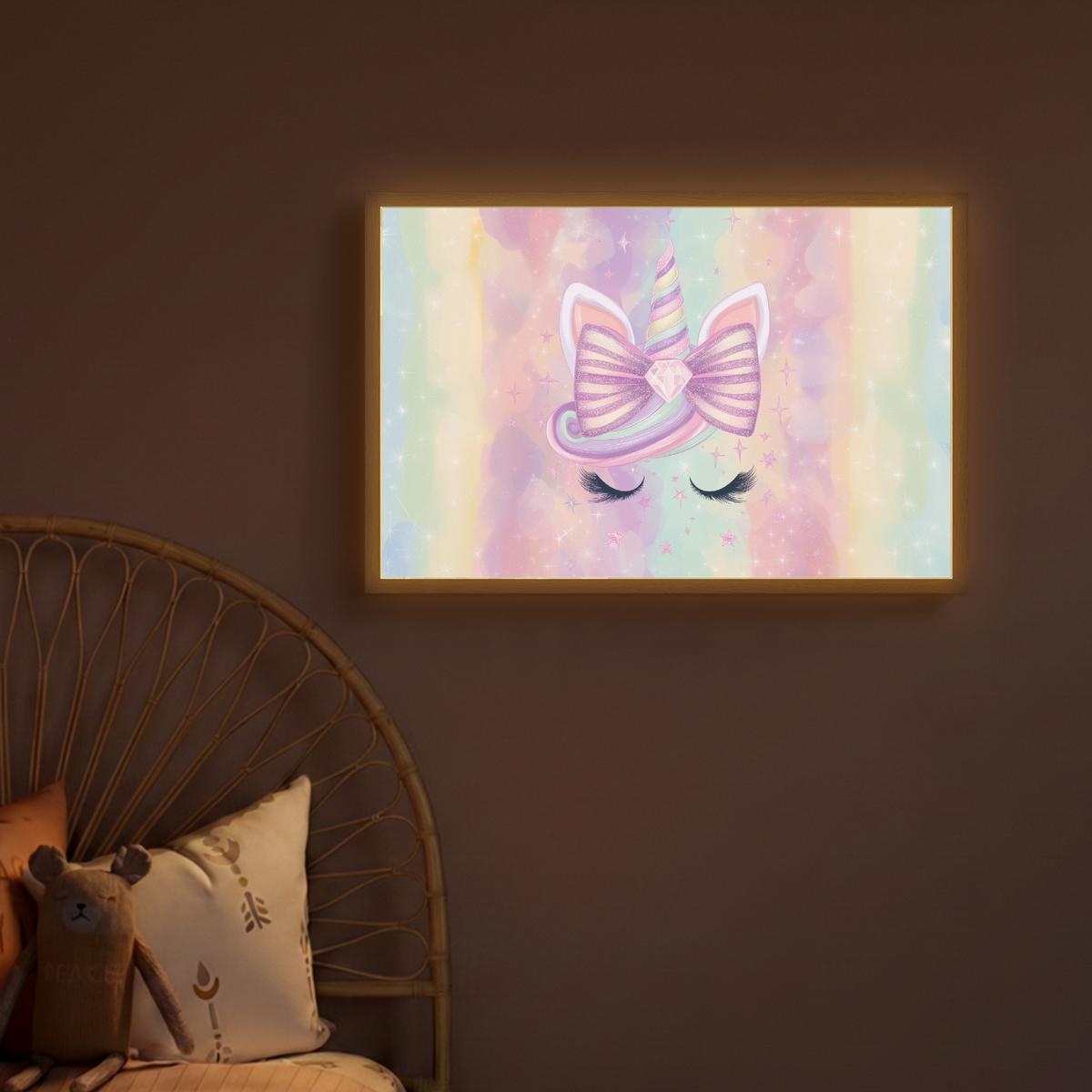NACHTTISCHLAMPE MIT AKKU Einhorn - Glitzer - Regenbogen - Pastell 60x40 cm - Hellrosa, Holzwerkstoff (8/60/40cm) - OnlyWow