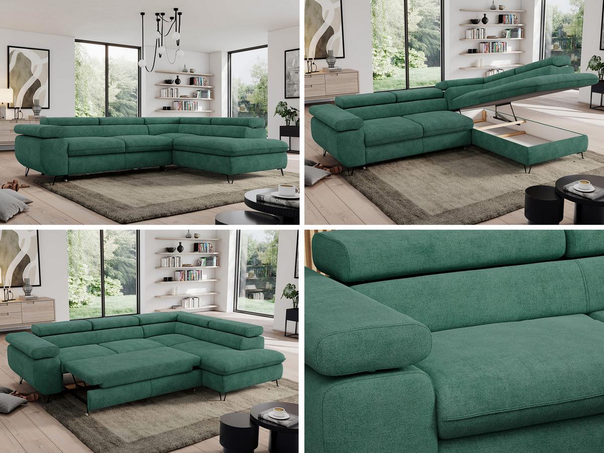 ECKSOFA PEDRO L Grün Struktur - Rechts Seite - Schwarz/Grün, Textil/Metall (273/208cm) - MKS