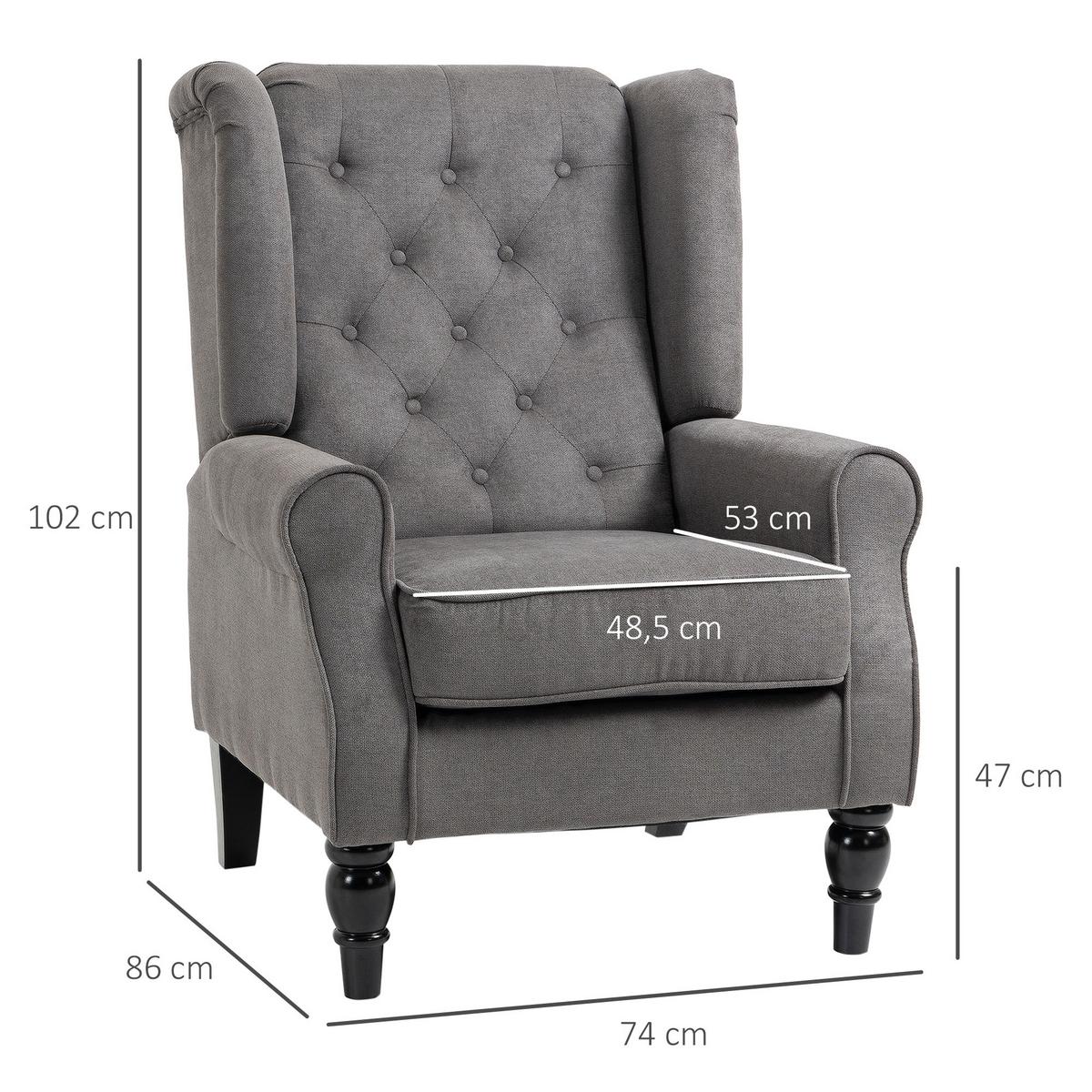 EINZELSESSEL mit Tufting Relaxsessel Einzelstuhl Holzfüße Polyester Dunkelgrau - Dunkelgrau/Schwarz, Holz/Textil (86/102/74cm) - HOMCOM