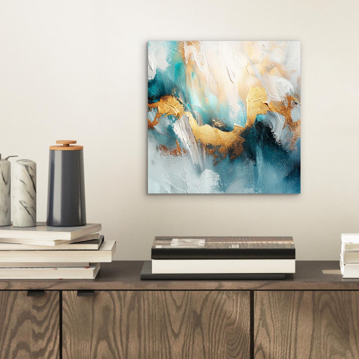 METALLBILD Abstrakt - Kunst - Gold - Blau 20x20 cm - Petrol, Metall (20/20cm) - MuchoWow