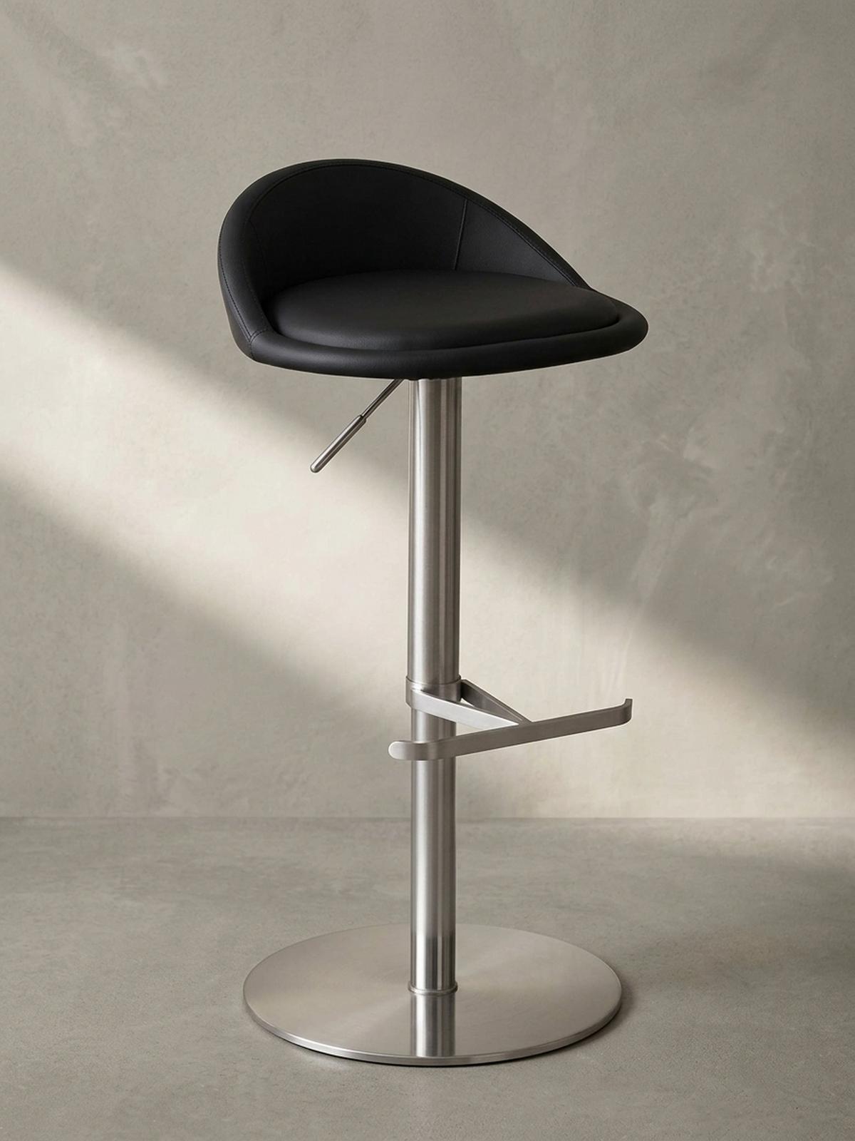 BARHOCKER Höhenverstellbar Edelstahl Halbrunde Rückenlehne DONAU, Schwarz 43x43x90 cm - Silberfarben/Schwarz, Kunststoff/Textil (43/90/43cm) - KADIMA DESIGN