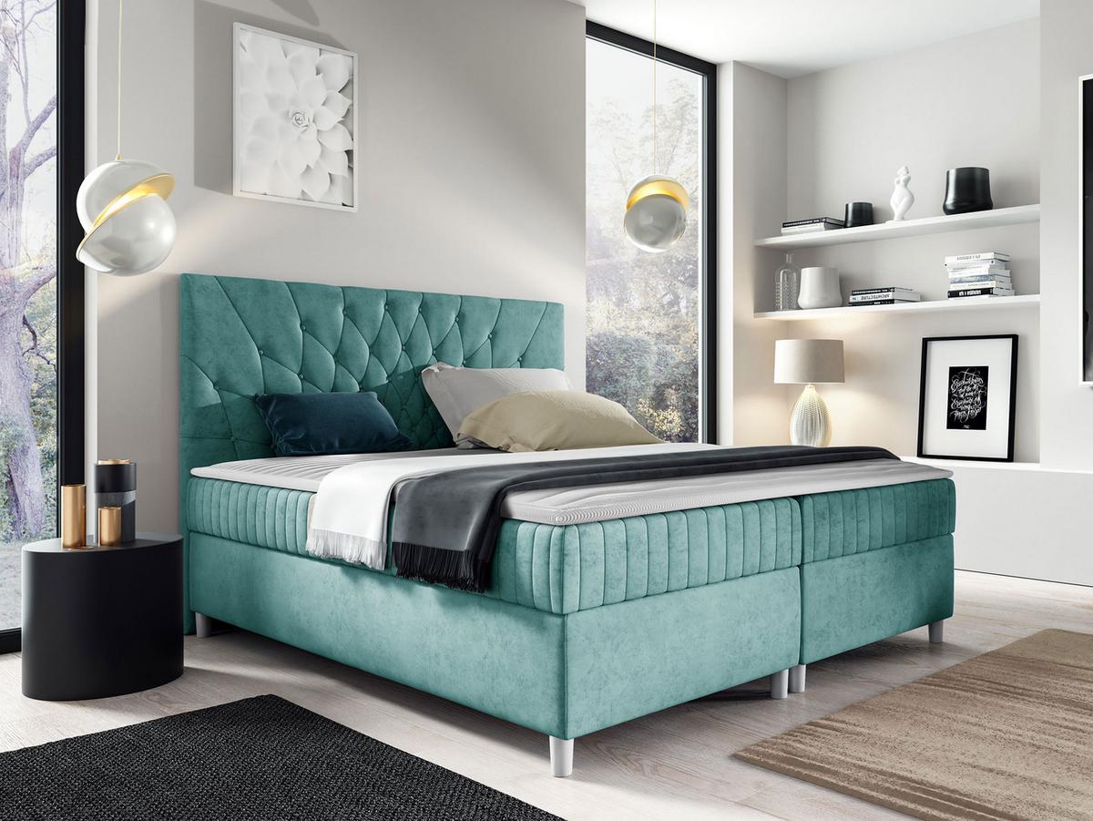 BOXBETT Prowansja - H3 - Türkis, Holz (160/200cm) - MIRJAN24
