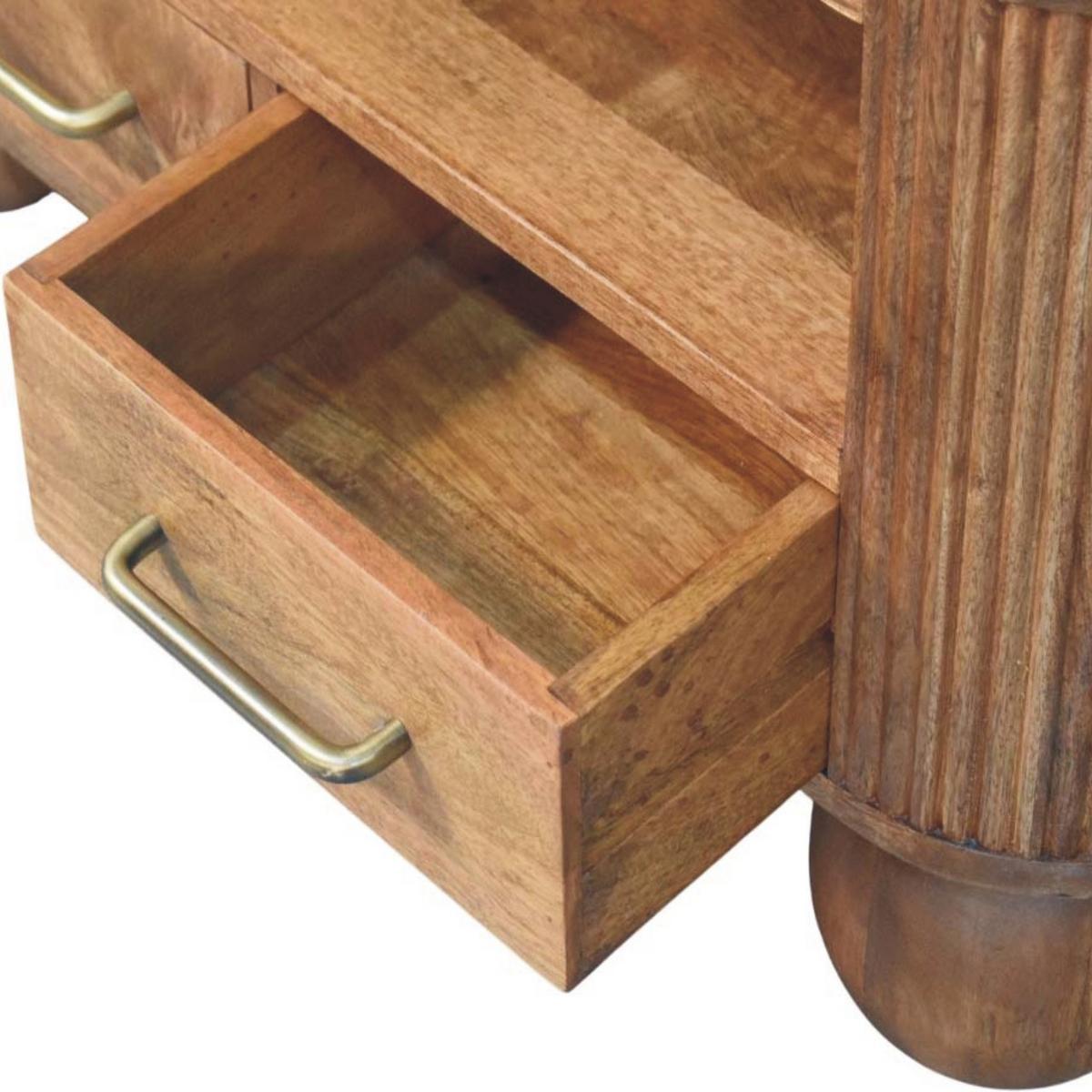 COUCHTISCH Briarwood Geriffelt, 2 Schubladen und Offenes Regal, Hellbraun - Beige/Messingfarben, Holz/Metall (55/85/46cm) - Artisan Furniture