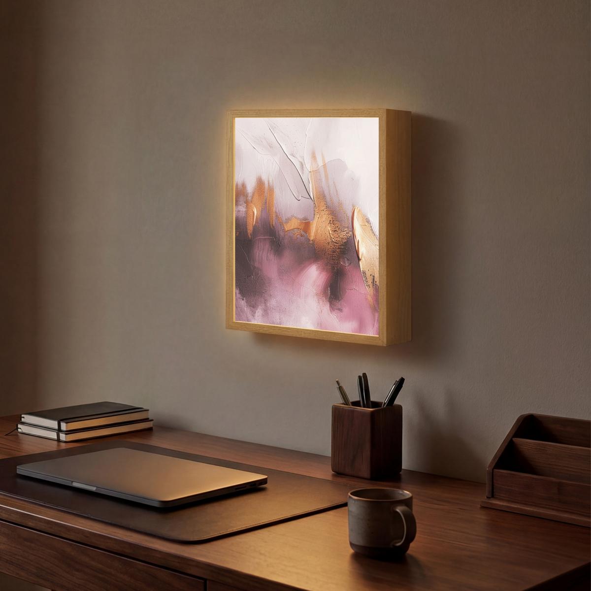 WANDLEUCHTE MIT AKKU Lila - Abstrakt - Farbe - Gold 30x40 cm - Mauve, Holzwerkstoff (30/40/8cm) - OnlyWow