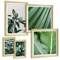 BILDER SET 5er Set - 50x50 cm & 20x30 cm & 40x60 cm Goldrahmen - Tropische Blätter in Grün - Goldfarben, Kunststoff (40/60cm) - TULUP