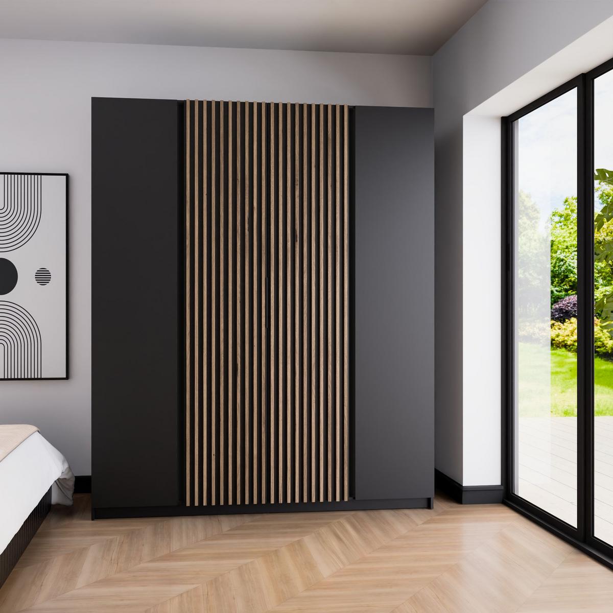 DREHTÜRENSCHRANK CAGLIARI 200/239/61,9cm 4-türig Schwarz - Schwarz, Holzwerkstoff (200/239/61.9cm) - MASSENO