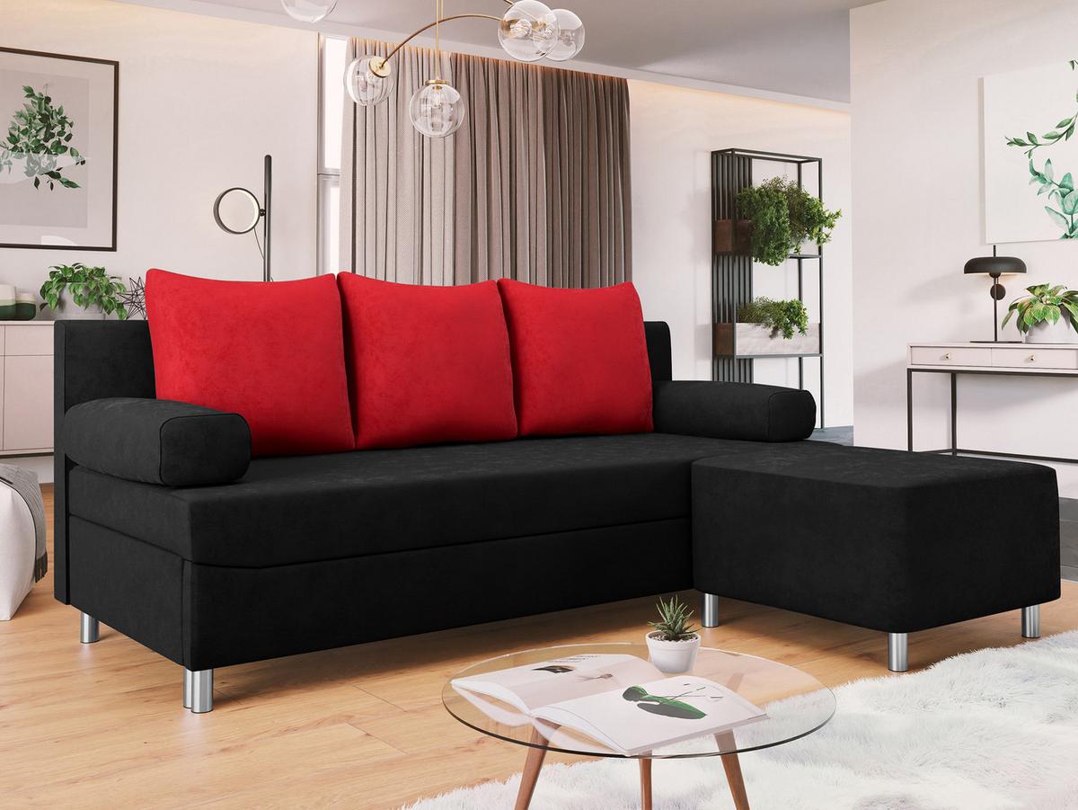 SCHLAFSOFA Dover mit Polsterhocker - Chromfarben/Rot, Holz/Kunststoff (192/86/80cm) - MIRJAN24