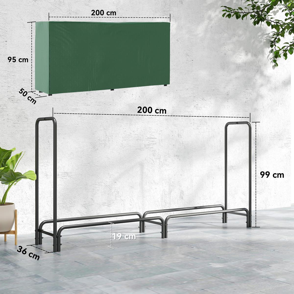 KAMINHOLZREGAL bis 200 kg - Schwarz, Metall (36/99/200cm) - Outsunny