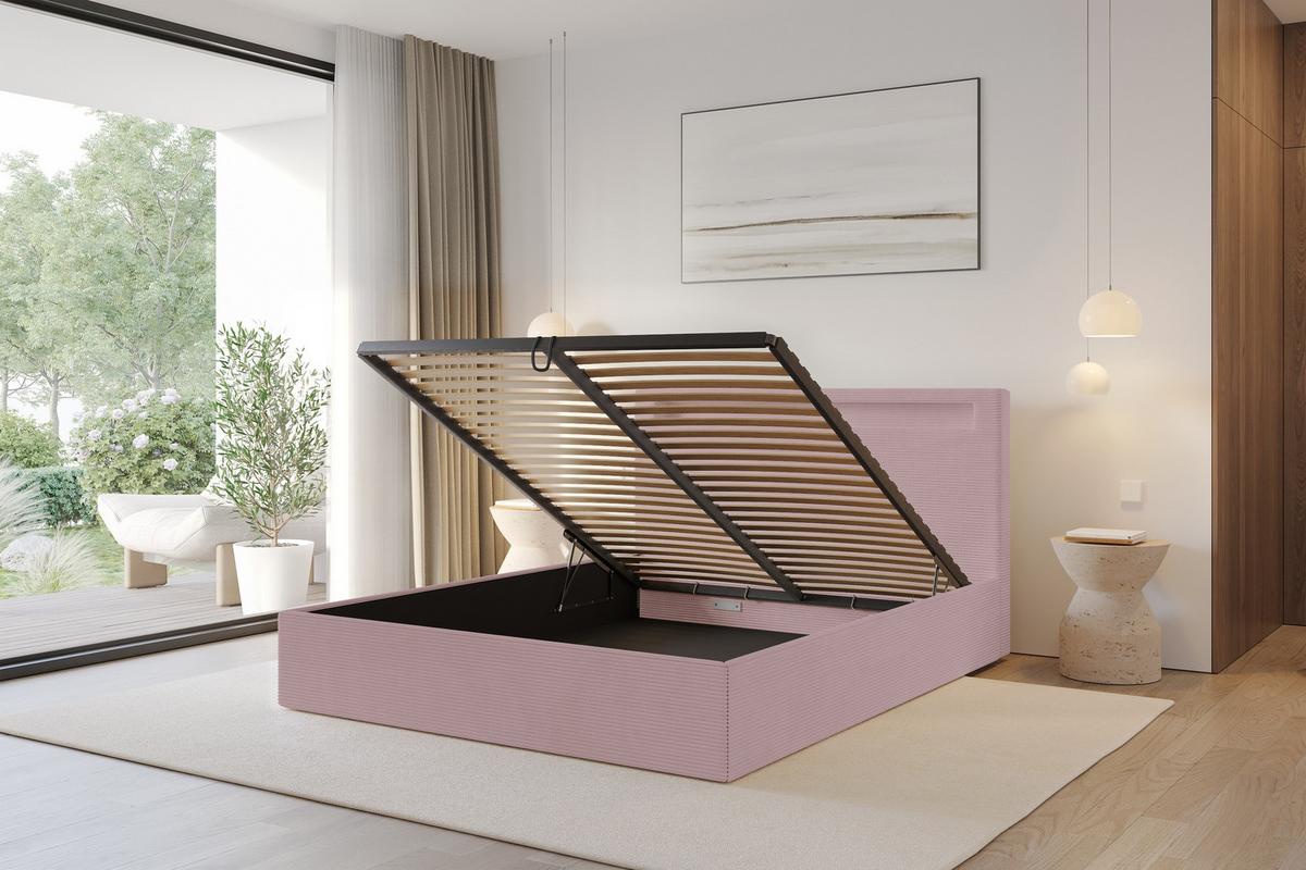 POLSTERBETT mit Bettkasten und Lattenrost, Bett mit Matratze H3/H4 - GOLA 180x200 Rosa - Rosa, Holzwerkstoff/Textil (180/200cm) - ALTDECOR