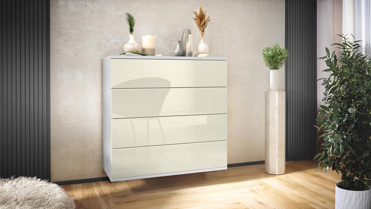 KOMMODE Pavos Creme Hochglanz - Creme, Holzwerkstoff (76/76/35cm) - Vladon