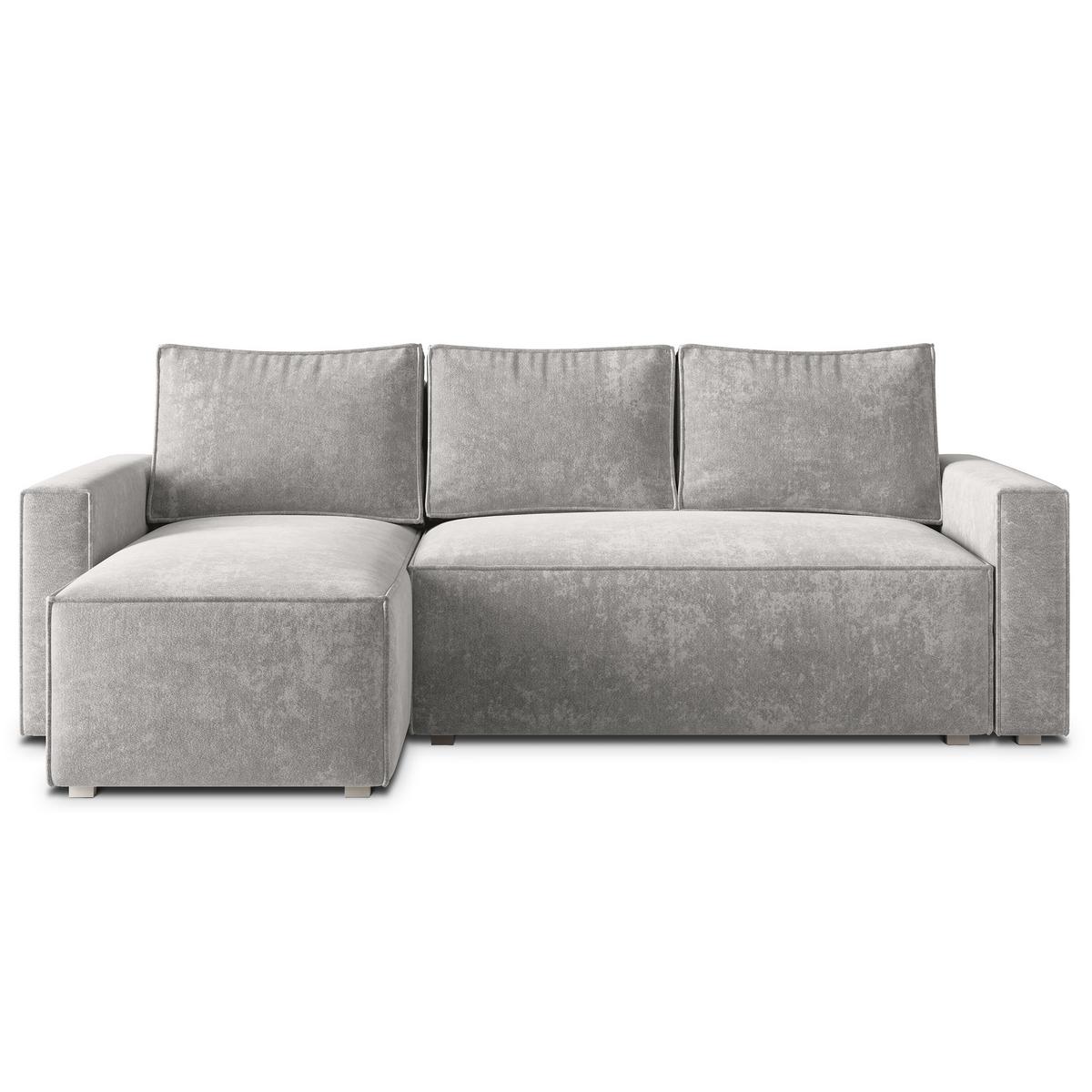 ECKSOFA POTARO LM Hellgrau Chenille mit Schlaffunktion - Hellgrau, Holzwerkstoff/Textil (232/140cm) - MASSENO