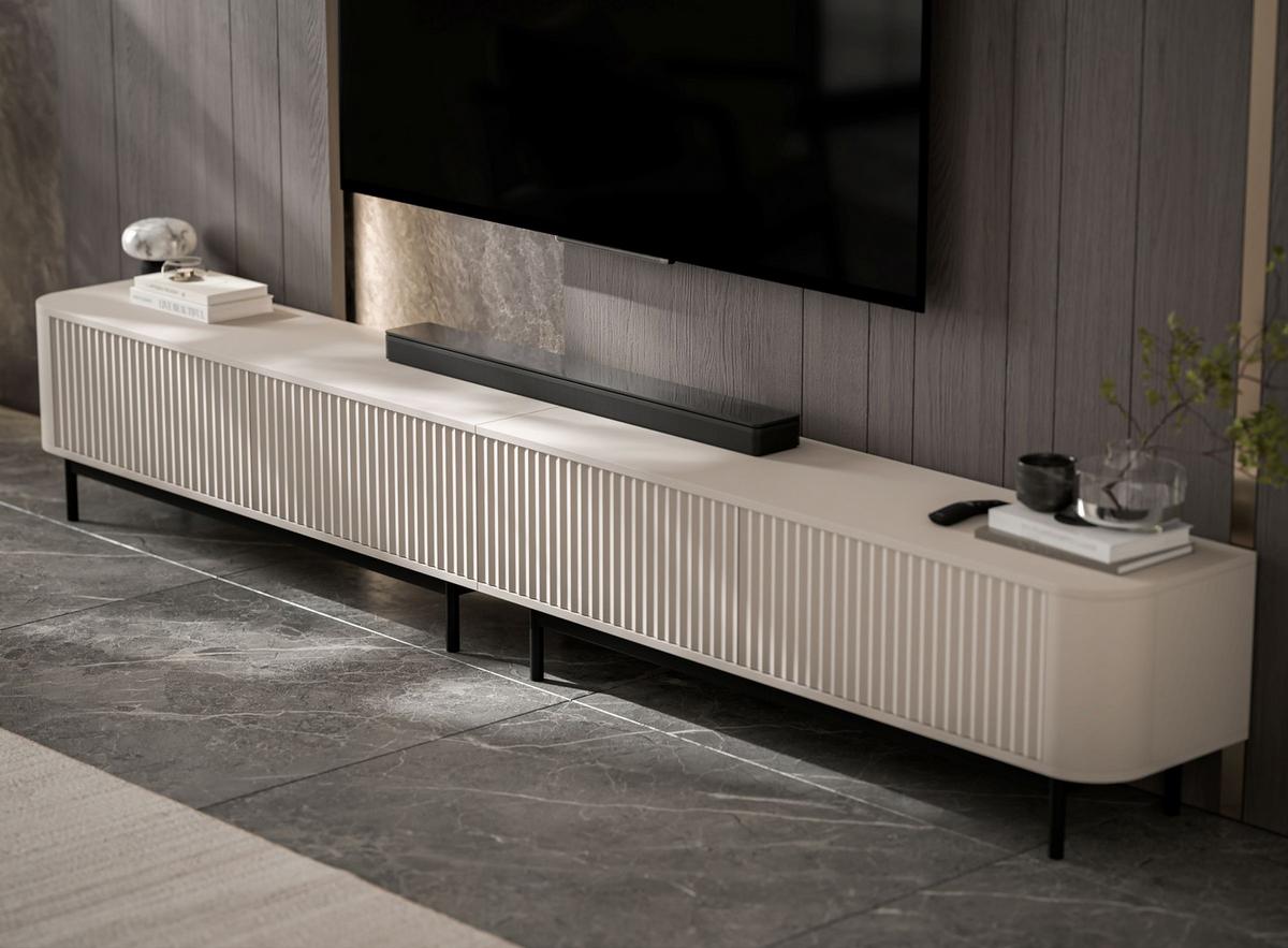 TV-LOWBOARD 2er-Set Aurora Kaschmir matt 280 cm mit Metallrahmen - Kaschmir/Schwarz, Holzwerkstoff/Metall (280/44/35cm) - Meble Lindner