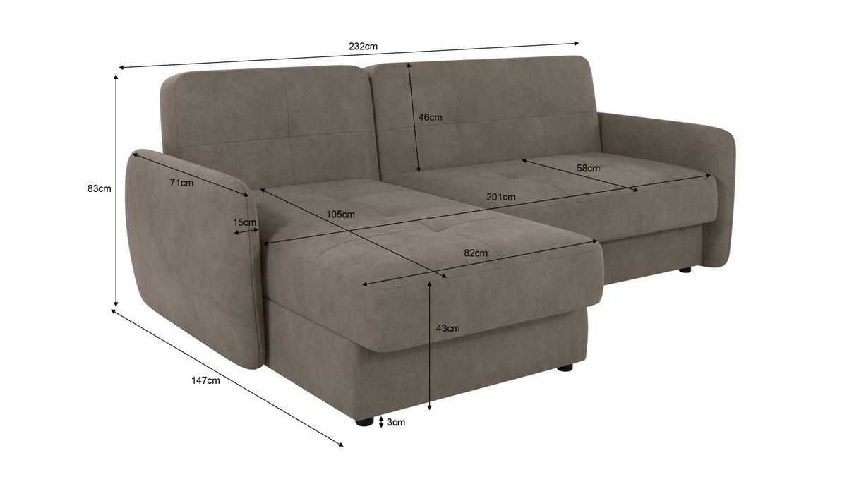 ECKSOFA Lupo Dunkelbeige Mikrofaser - Beige/Schwarz, Holz/Kunststoff (232/147cm) - S-Style Möbel