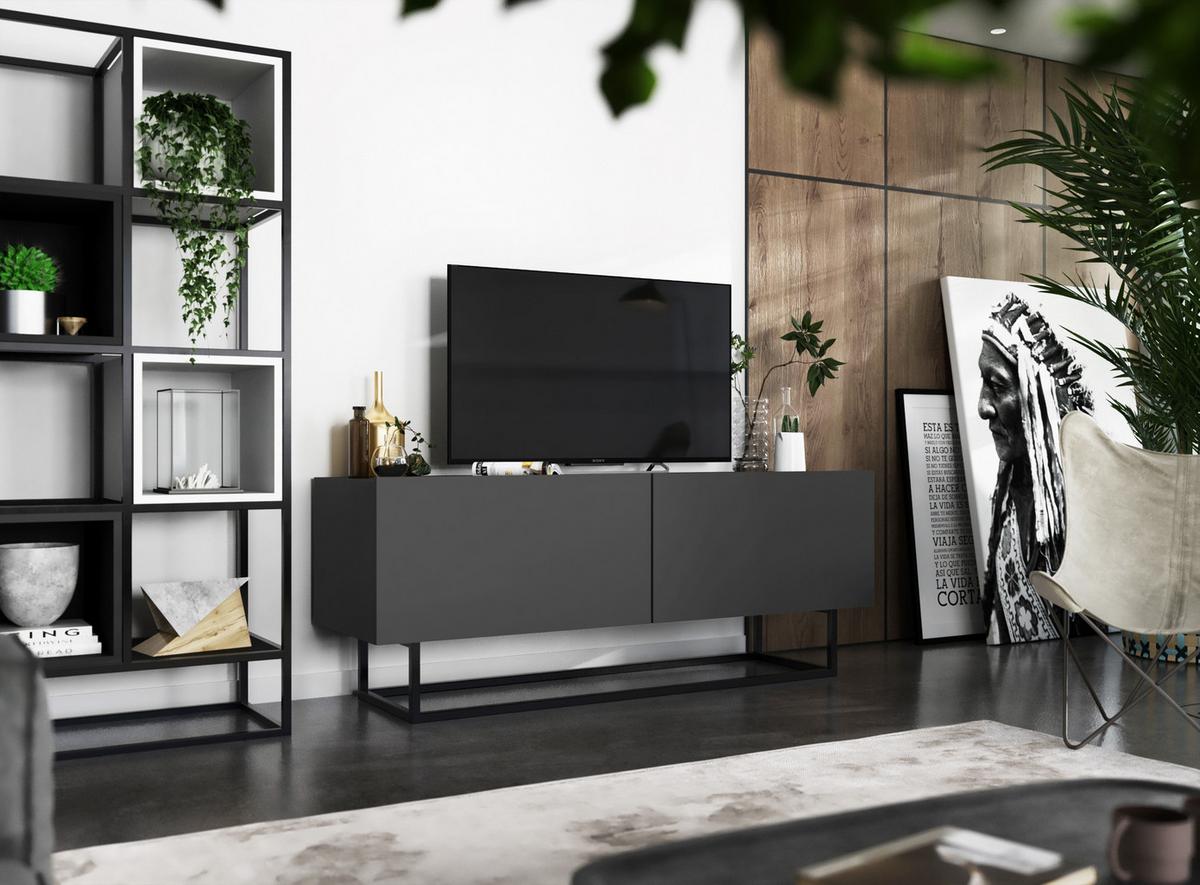 TV-SCHRANK Enjoy Grau matt mit Metallrahmen 120 cm - Schwarz/Grau, Holzwerkstoff/Metall (120/46/35cm) - Meble Lindner