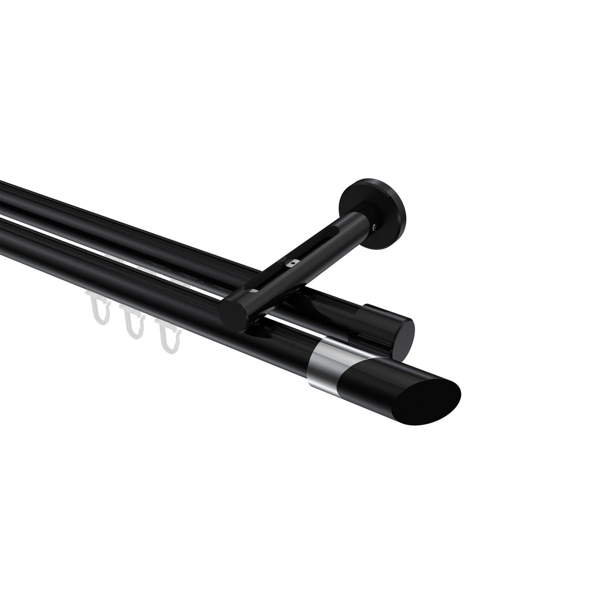 GARDINENSTANGE INNENLAUF Siteno Verano 120 cm, 2-läufig, 20 mm Ø Schwarz - Chromfarben/Schwarz, Metall (120cm) - INTERDECO