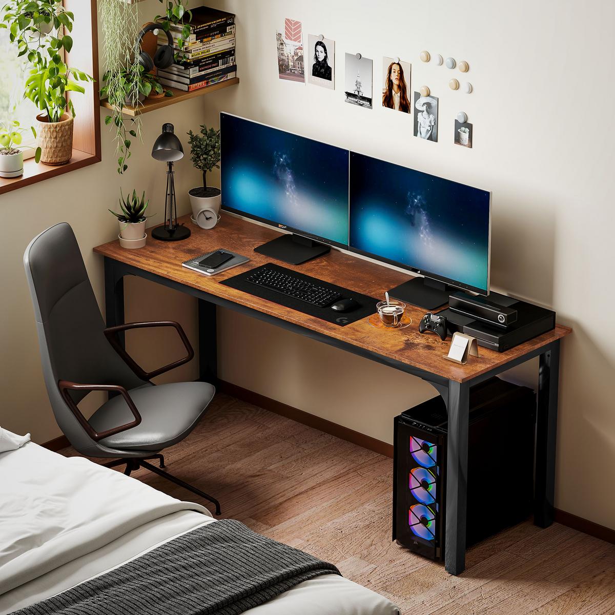 SCHREIBTISCH Computertisch Bürotisch mit Industrie-Design, Stahlgestell Braun - Schwarz/Braun, Holzwerkstoff/Metall (180/60/75cm) - HOMCOM