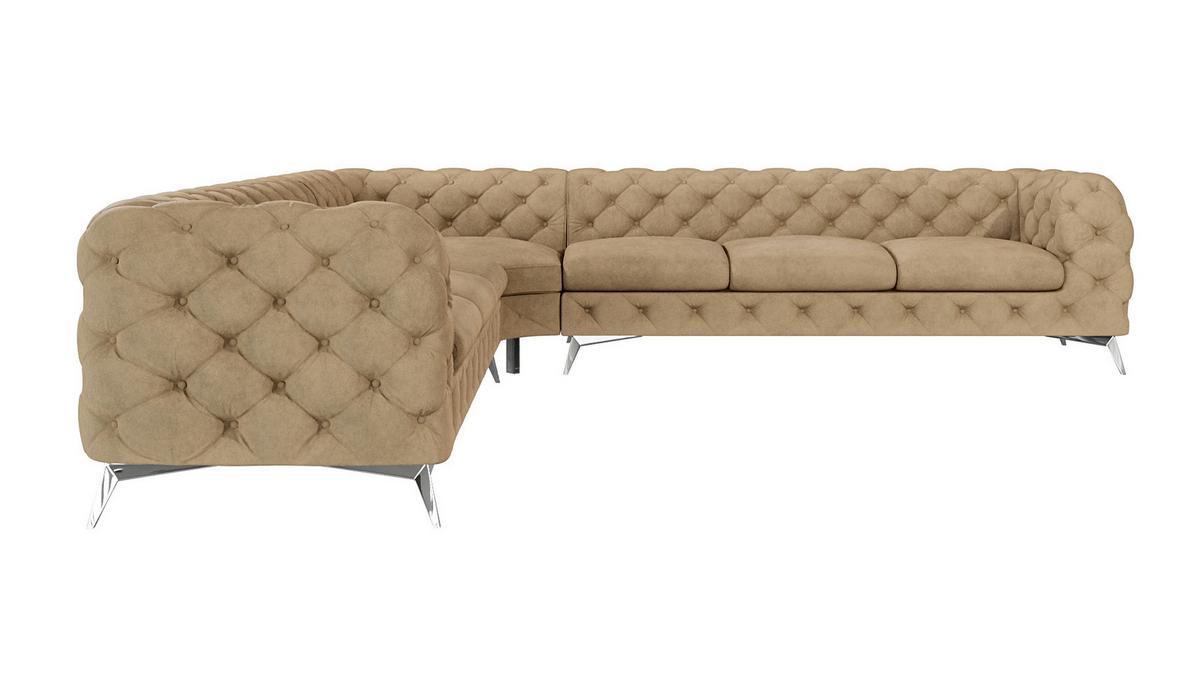 ECKSOFA Chesterfield Laura Beige Samt - Beige/Silberfarben, Holz/Textil (323/323cm) - S-Style Möbel
