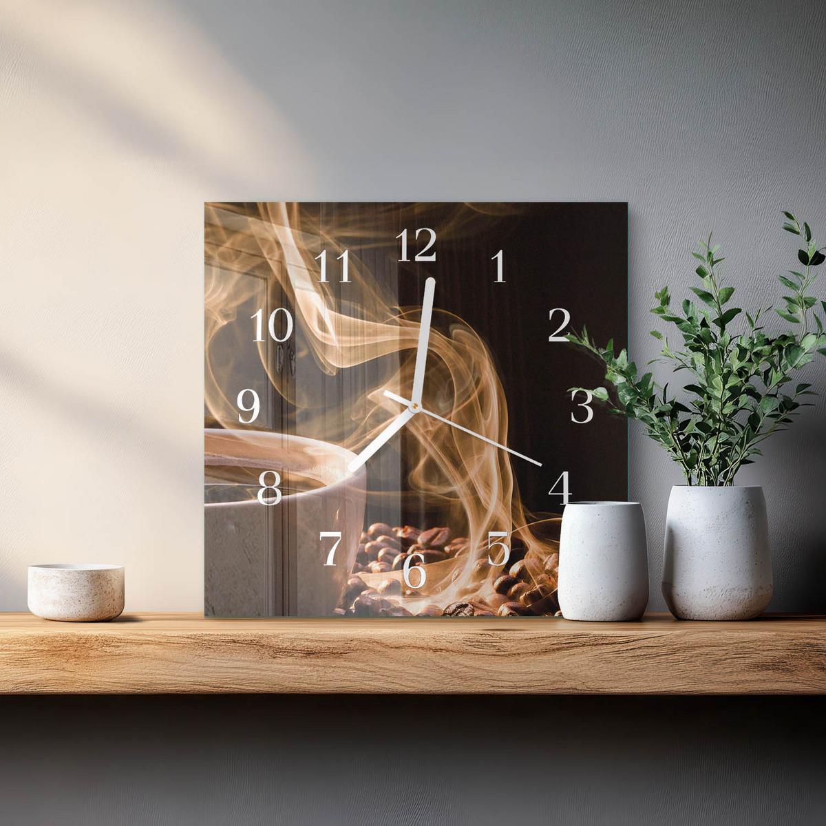 WANDUHR aus Glas 30x30 cm - Tasse Kaffee - Braun, Glas (30/30/0.4cm) - TULUP