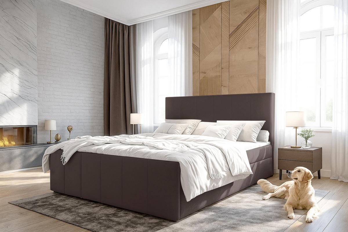 BOXBETT LEVENTE 160x200 cm mit Bettkasten und Matratze - Braun + TOPPER - Schwarz/Braun, Holz/Holzwerkstoff (160/200cm) - AX Living