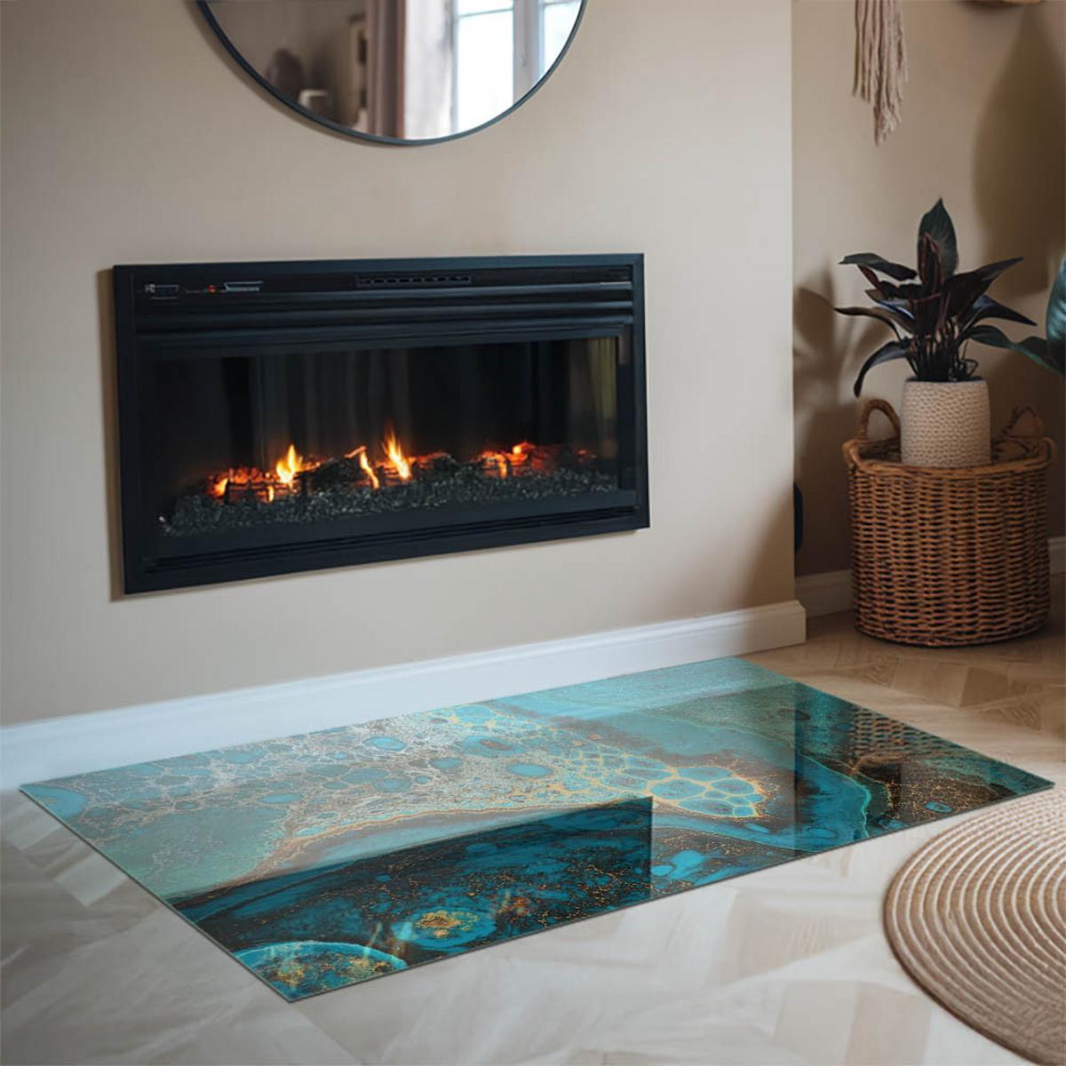 GLASPLATTE für Kamin 120x80 cm - Türkis, Glas (120/80/0.4cm) - TULUP