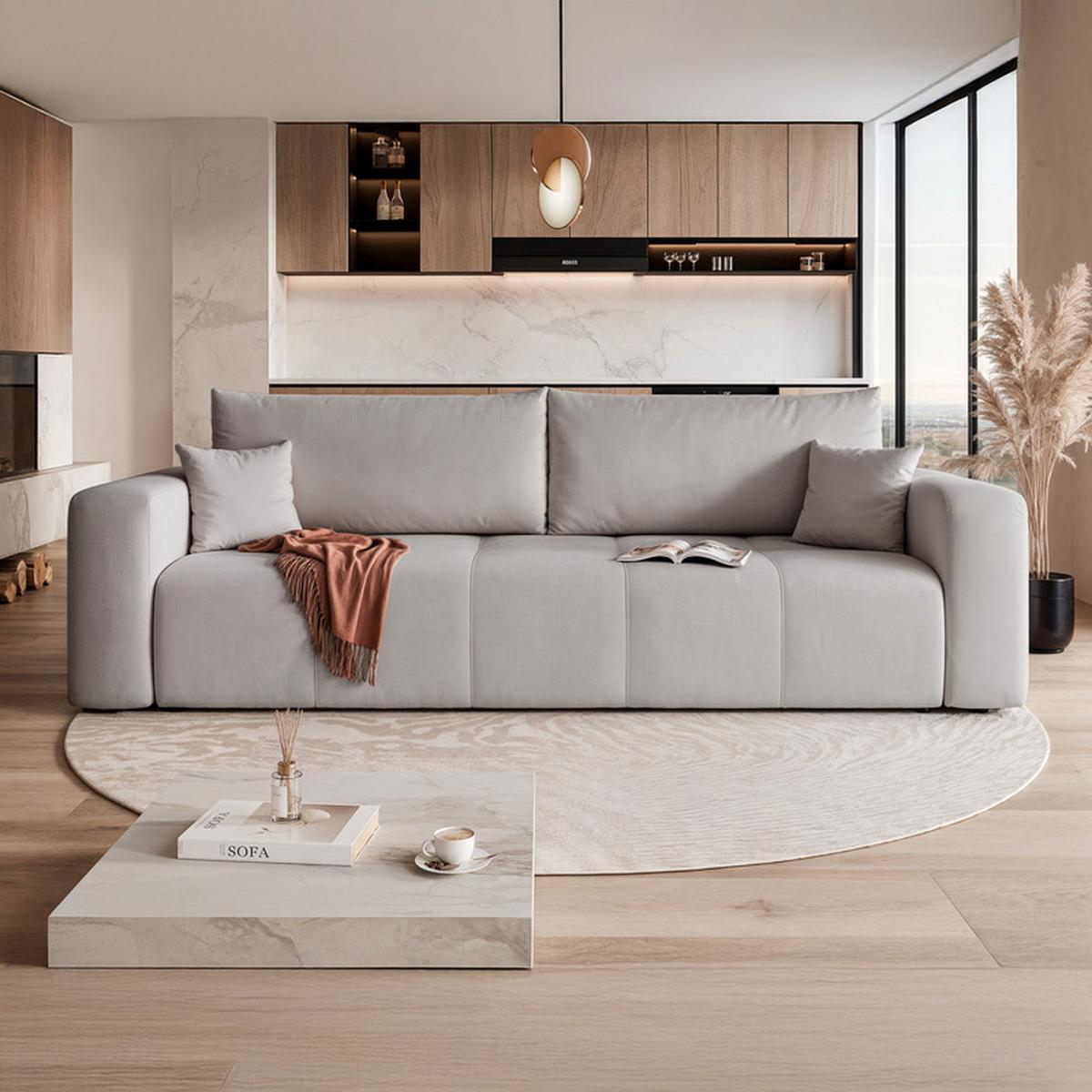 SCHLAFSOFA PEDRO mit Bettkasten Hellgrau - Grau, Holzwerkstoff/Textil (244/79/93cm) - Idohome