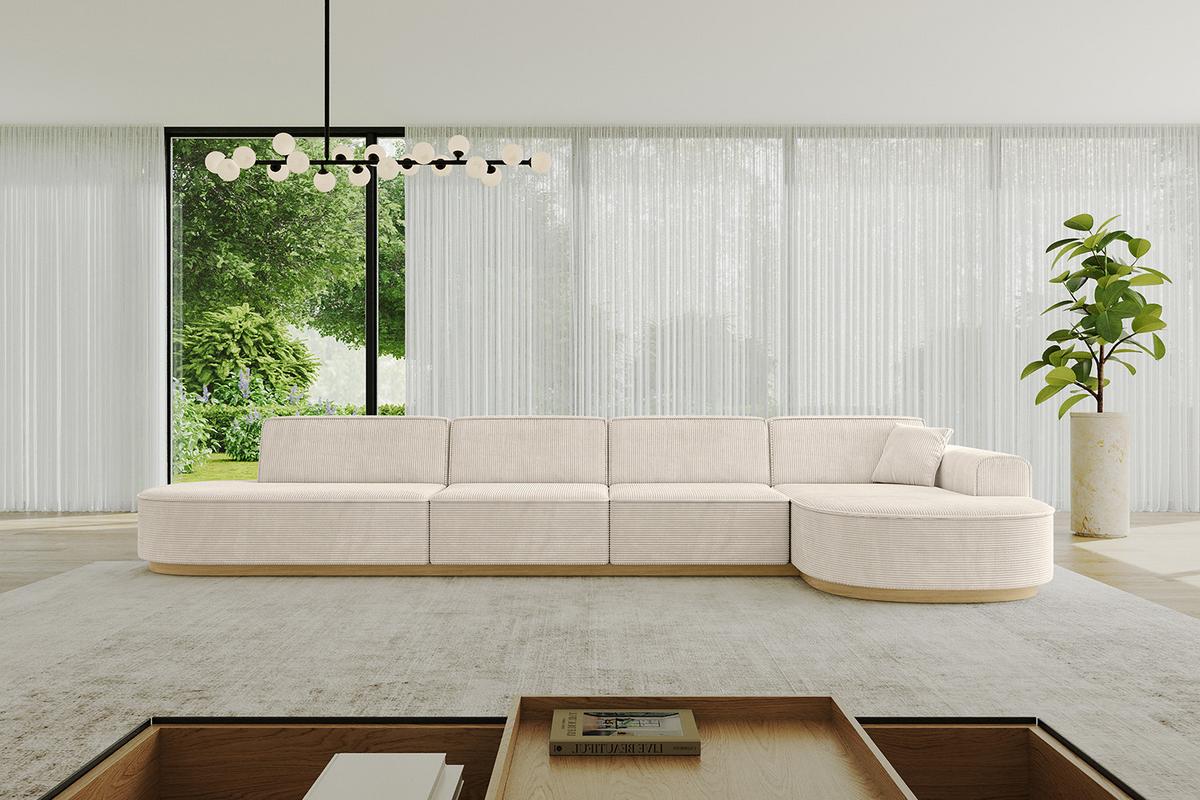 ECKSOFA Ottomane Rechts MARI-L3-v2 - 413x171x83 cm Beige Cord - Beige, Holzwerkstoff/Textil (171/413cm) - ALTDECOR