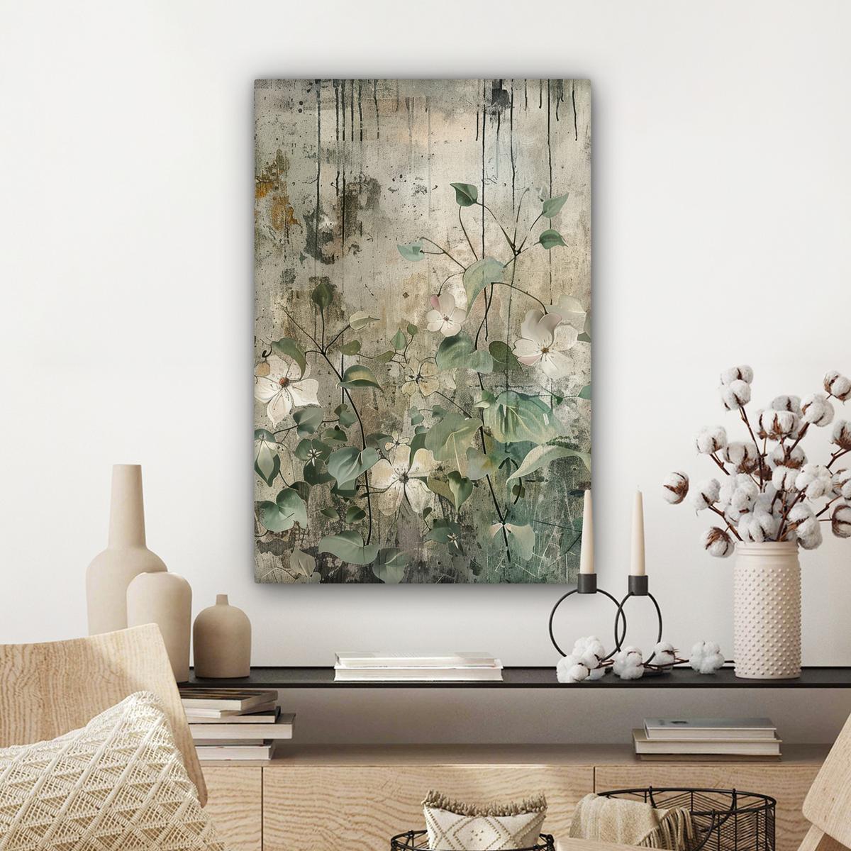 LEINWANDBILD Blumen - Blätter - Abstrakt - Modern Wanddeko 40x60 cm - Grau, Textil (40/60cm) - MuchoWow