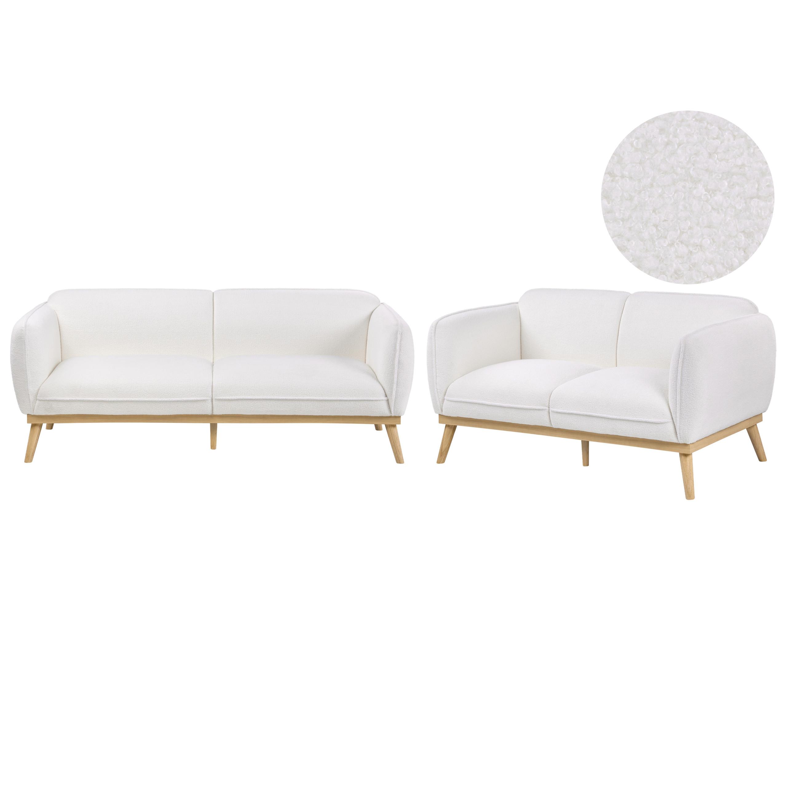 SOFA-SET 5-Sitzer Bouclé Weiß Ljung - Hellbraun/Weiß, Textil (210/82/82cm) - Beliani