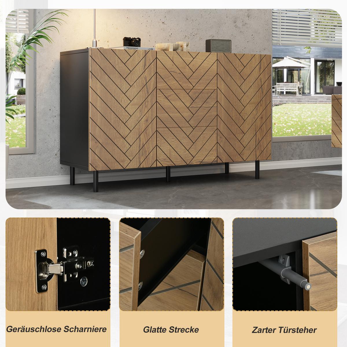 SIDEBOARD 120cm Holzoptik & Schwarz mit 3 Schubladen und 2 Türen - Naturfarben, Holzwerkstoff (120/76/40cm) - Urban Meuble