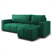 ECKSOFA RAMIL Grün Plüsch-Stoff mit Schlaffunktion - Grün, Holz (240/149cm) - MASSENO