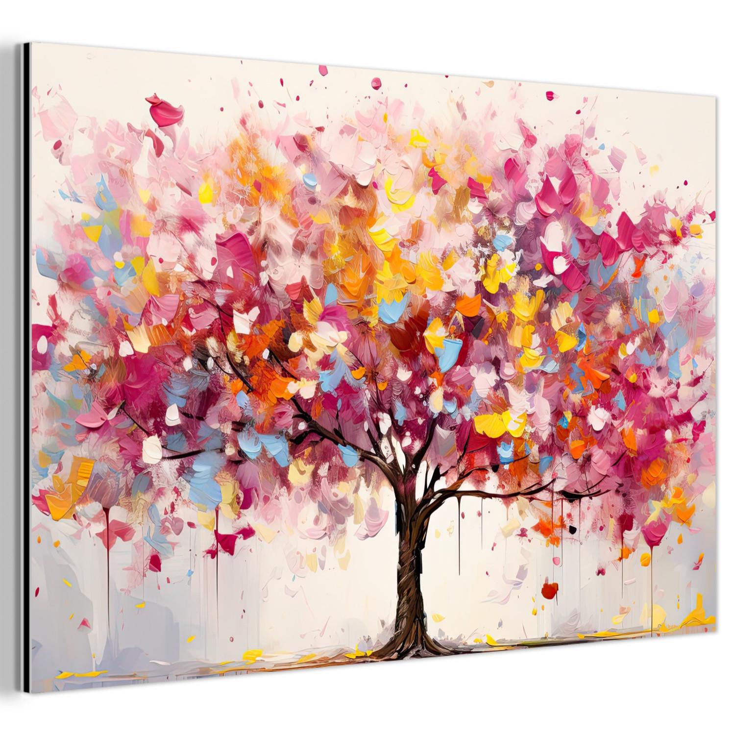 METALLBILD Aquarell - Baum - Kunst - Abstrakt Wanddeko 90x60 cm - Multicolor, Metall (90/60cm) - MuchoWow