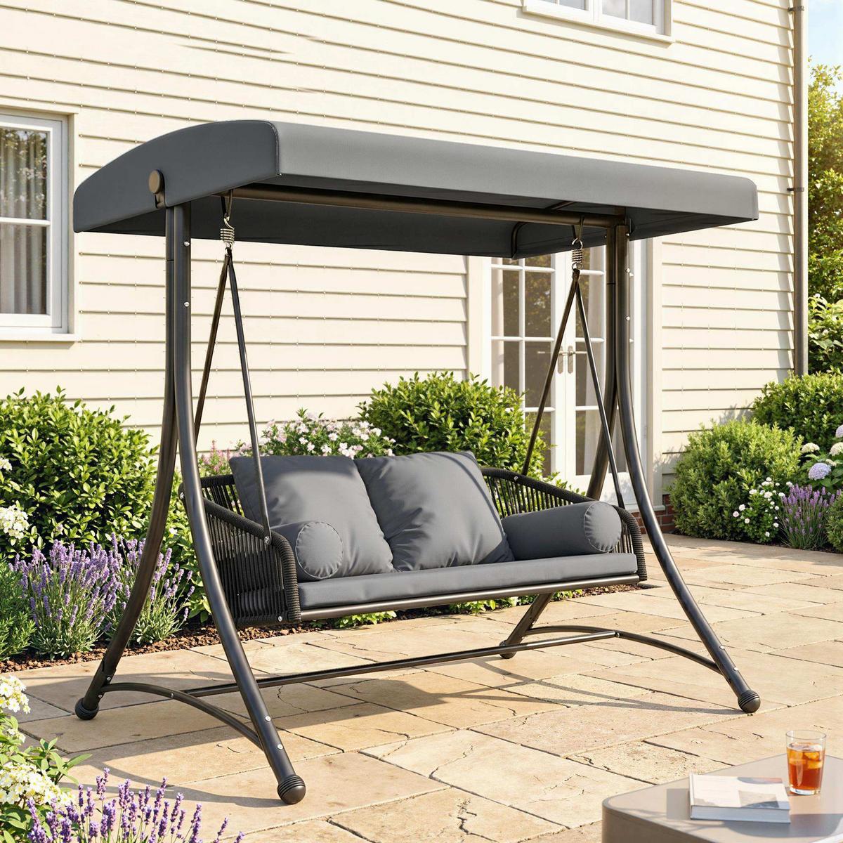RATTAN-SCHAUKEL Metall Dunkelgrau - Dunkelgrau/Schwarz, Textil/Metall (120/172/178cm) - Outsunny