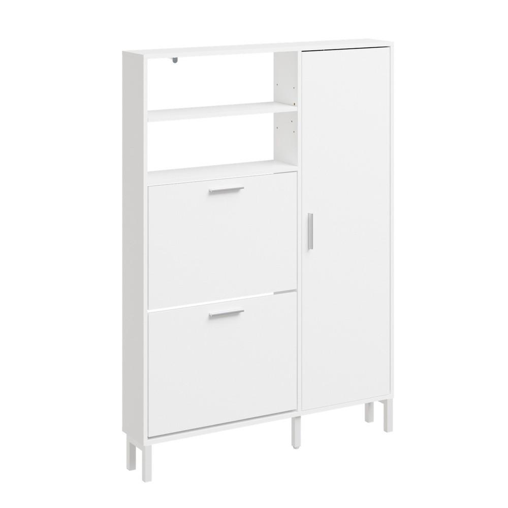 SCHUHSCHRANK mit klappbaren Fächern und Türfach FSR230 - Weiß, Holzwerkstoff (83/117.5/14cm) - SoBuy