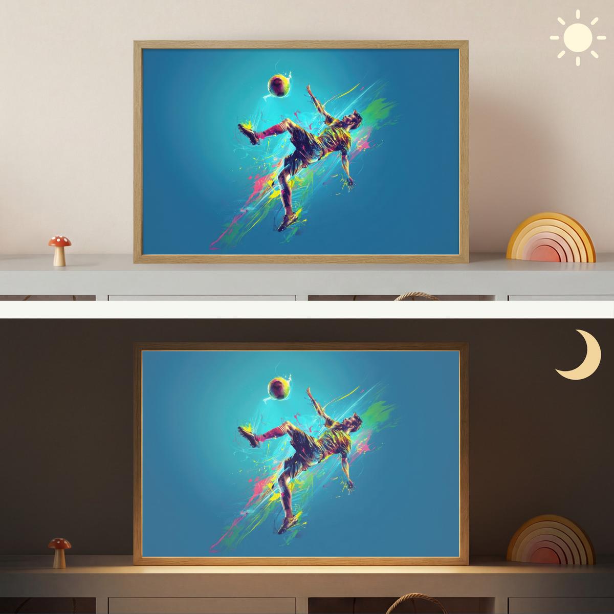 WANDLEUCHTE MIT AKKU Fußballer - Farbspritzer - Farbenfroh - Ball 60x40 cm - Blau, Holzwerkstoff (60/40/8cm) - OnlyWow