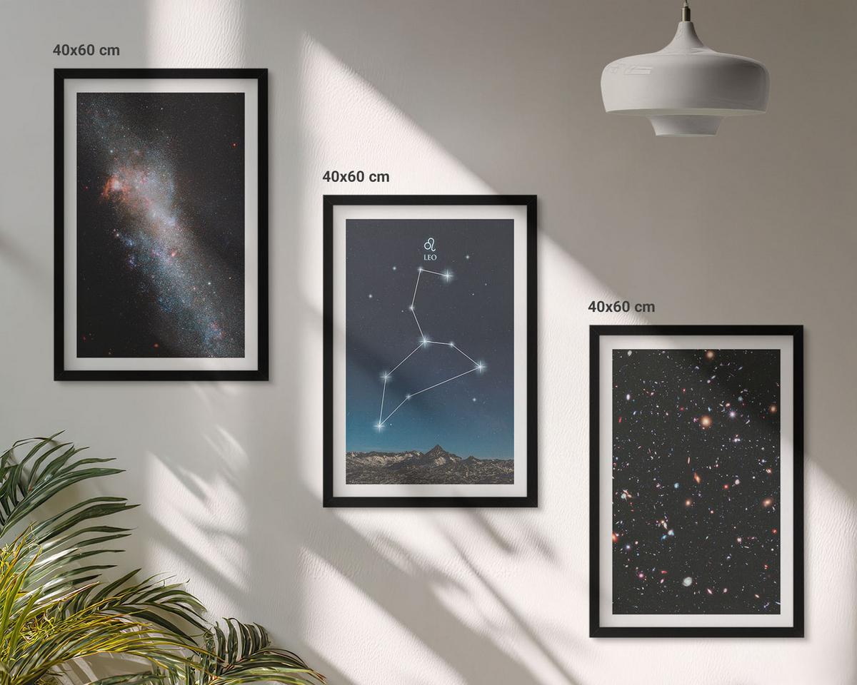 BILDER SET 3er Set - 40x60 cm Schwarzer Rahmen - Galaxie im Sternbild Löwe - Schwarz, Kunststoff (40/60cm) - TULUP