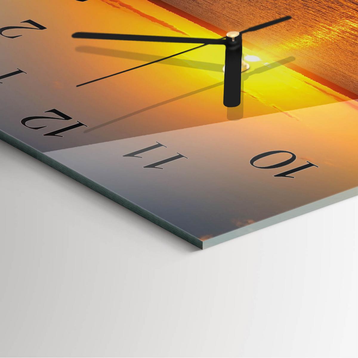 WANDUHR aus Glas 30x30 cm - Sonnenuntergang - Orange, Glas (30/30/0.4cm) - TULUP