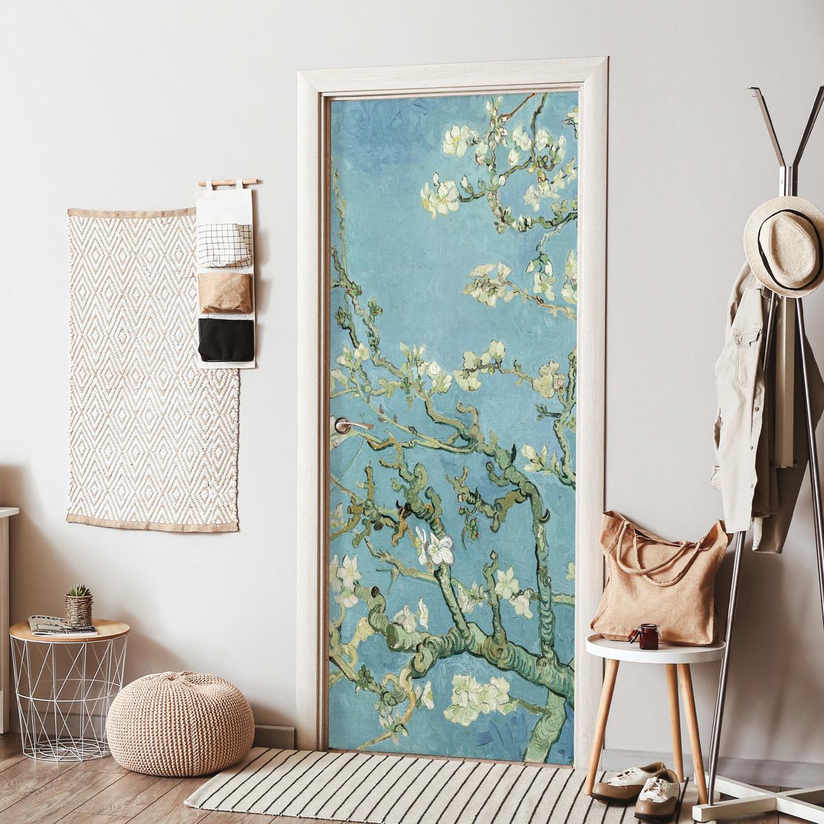 TÜRAUFKLEBER Mandelblüte - Van Gogh - Kunst 85x215 cm - Türtapete - Pastellblau, Kunststoff (85/0.1cm) - MuchoWow