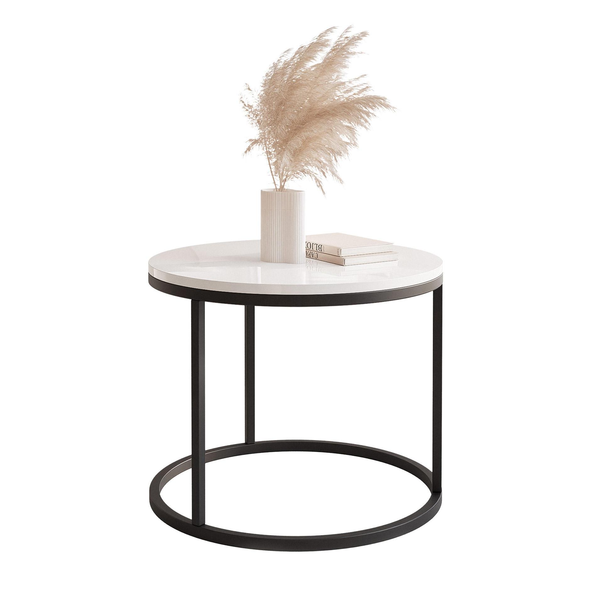 COUCHTISCH 50 cm rund Weiß Hochglanz, Schwarz Gestell - Weiß Hochglanz, Holzwerkstoff (50/50/42cm) - Idohome