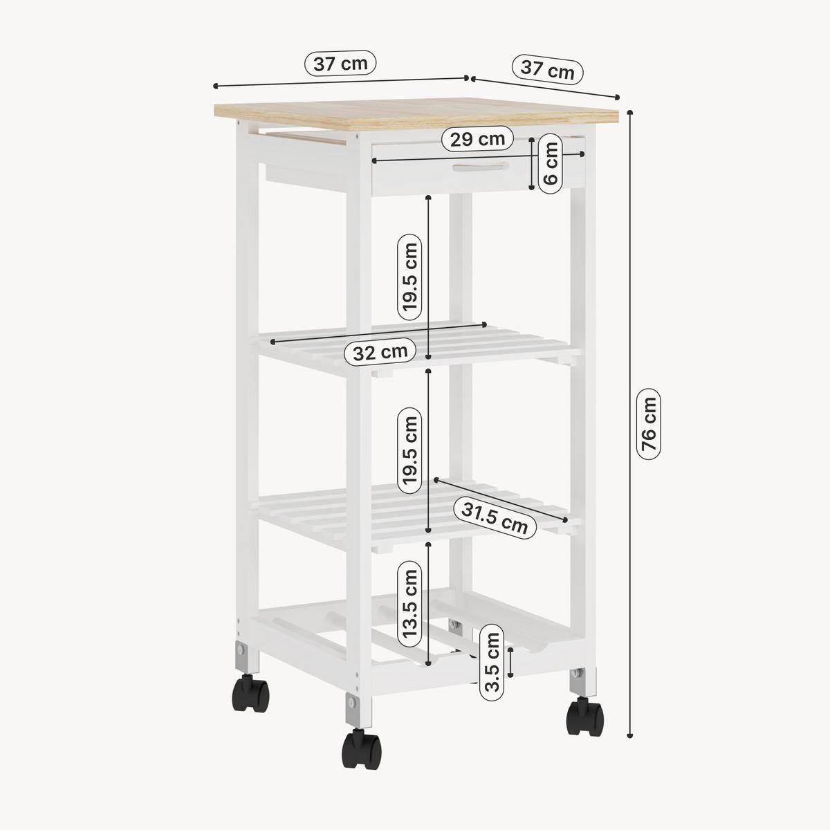 SERVIERWAGEN Biel - Weiß, Holzwerkstoff (37/76/37cm) - [en.casa]