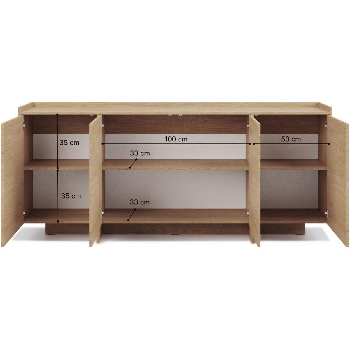 KOMMODE Juni + Lowboard im Japandi Stil, 200 cm, eiche Cremona - Eichefarben, Holzwerkstoff (200/90/38cm) - Beautysofa