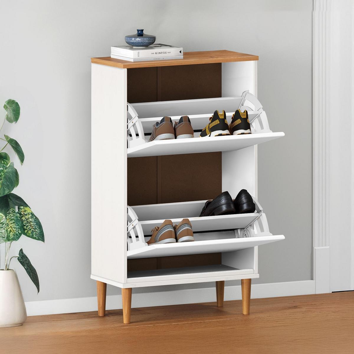 SCHUHKIPPER MIKKA weiß/Eiche - Eichefarben/Weiß, Holz (59/96/25cm) - IDIMEX
