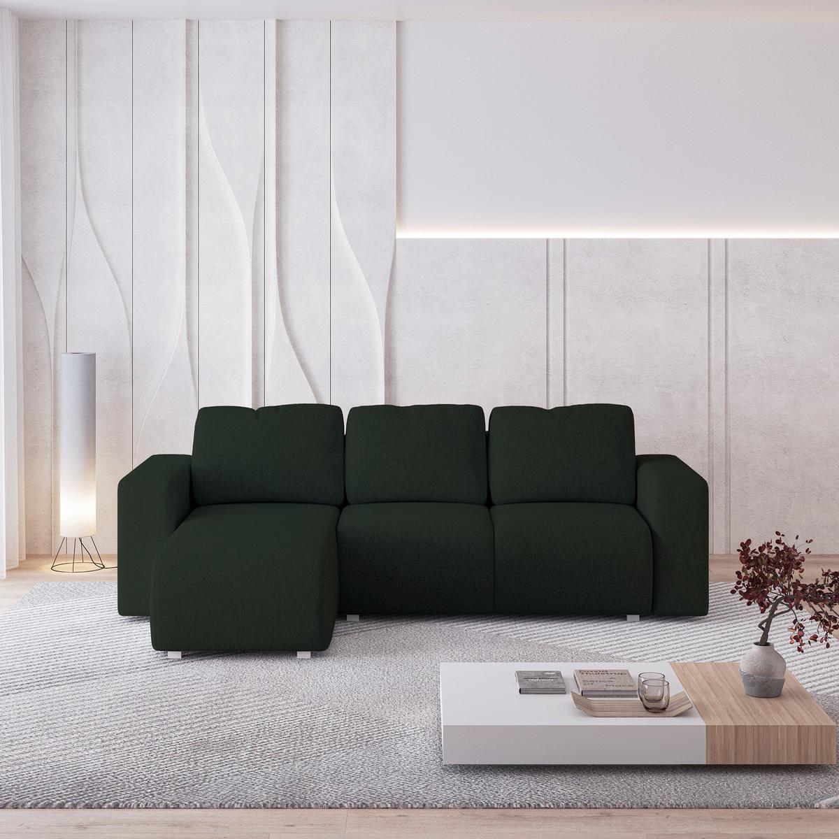ECKSOFA RINOVA Grün Geflochtener Stoff mit Schlaffunktion - Grün, Holz (250/143cm) - MASSENO