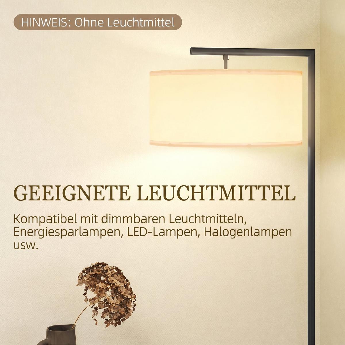 STEHLAMPE Eisen Leinenstoff Schwarz+weiß - Schwarz, Metall (47/37/153cm) - HOMCOM