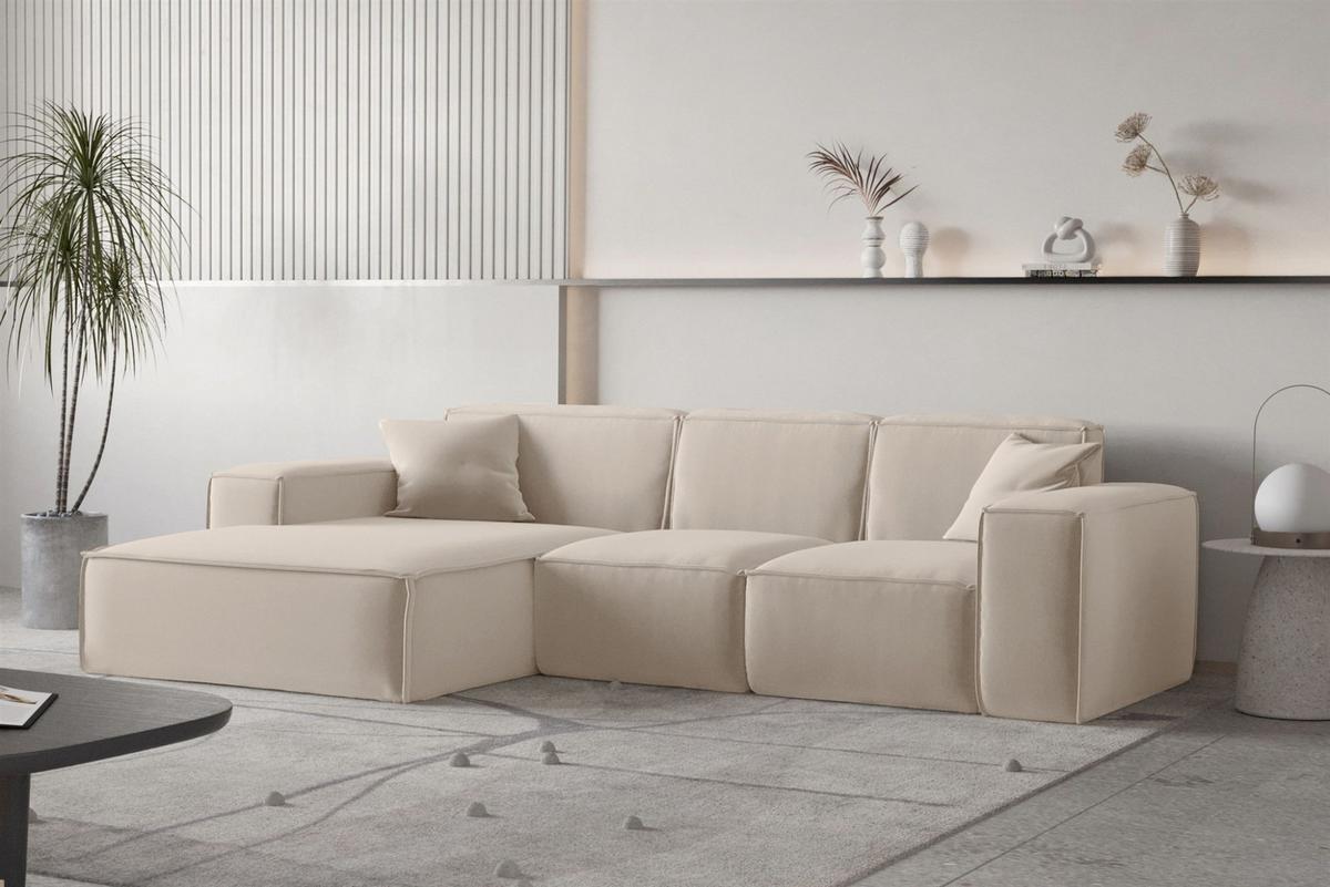ECKSOFA Ottom Celes Premium Opera Velvet - Sandfarben, Holzwerkstoff/Textil (266/165cm) - Fun Möbel
