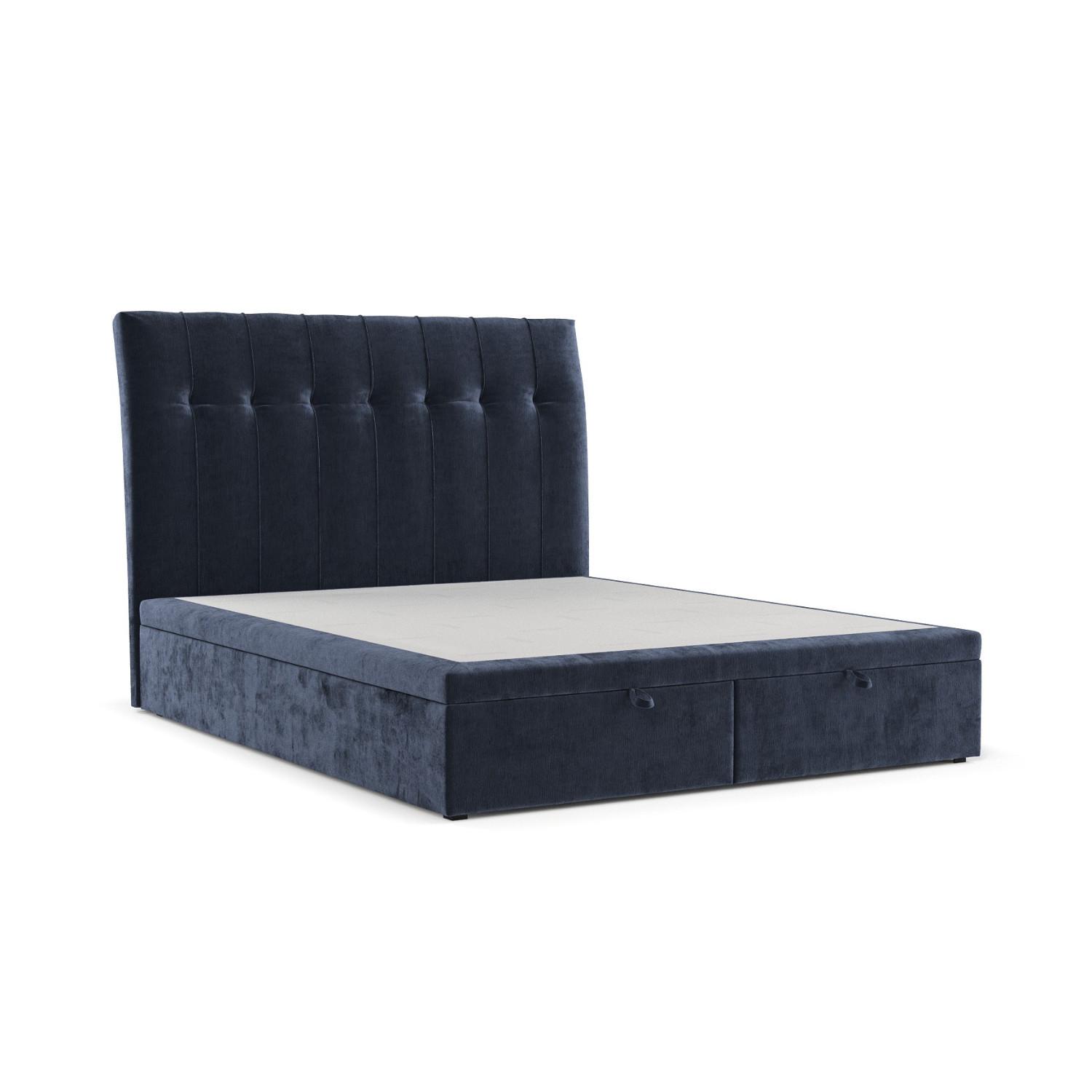 POLSTERBETT Kelsea mit Stauraum 140/200 cm Marineblau im Lotta Stoff - Schwarz/Dunkelblau, Holz/Holzwerkstoff (140/200cm) - AltaBeds