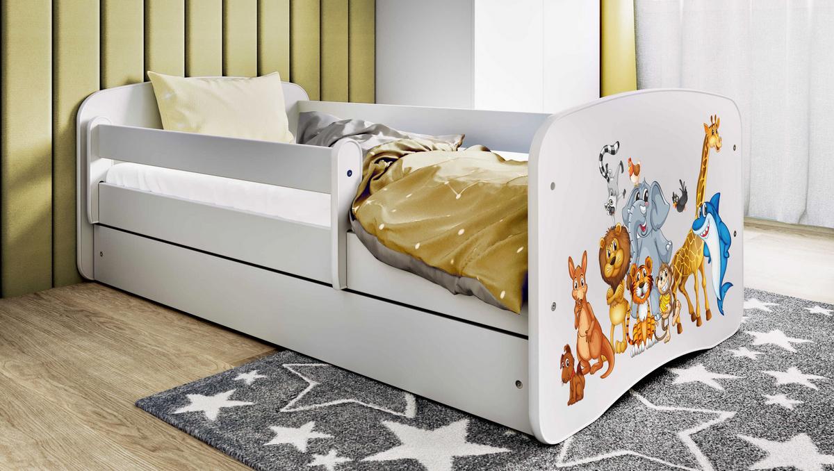 KINDERBETT Tiere mit Schublade 140/70 80/61/144 - Weiß, Holzwerkstoff (70/140cm) - RAUMHIRSCH FURNITURE